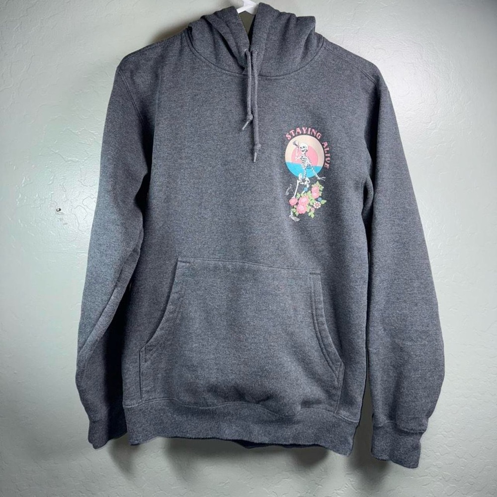 Obsessive Love “Staying Alive” Skeleton Graphic Hoodie Gray Small